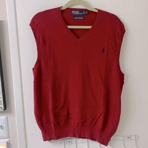 Colonial Red sweater vest. Size XL. Used. Good condition. Navy blue Polo logo